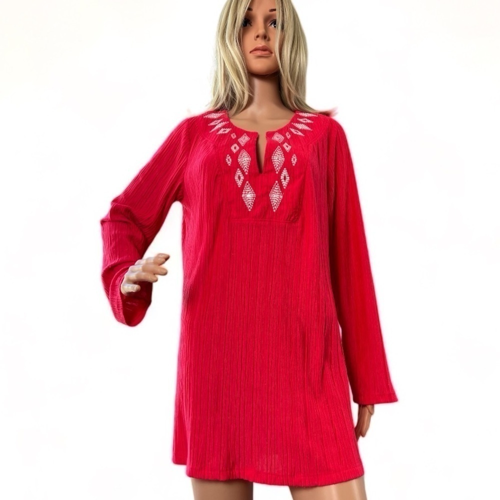 Catalina Coral Flame Bohemian Embroidered Bathing Suit Cover Size X-Large